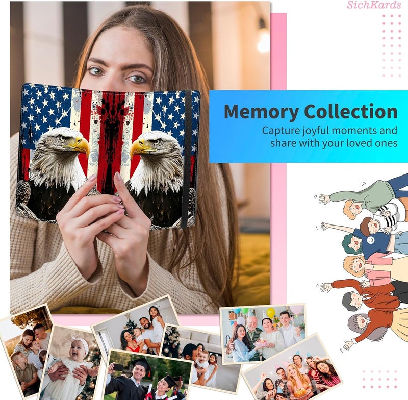 SichKards Photo Album 4x6-120 Photos Capacity,PU Leather Cover with Elastic Band,High Definition Waterproof PP Pages for Family Wedding Anniversary Baby Record,Eagle American Flag - Image 4